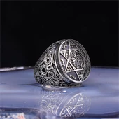 Mührü Süleyman Motifli  Gümüş Erkek Yüzük thumbnail 4