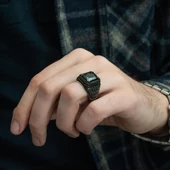 Siyah Zirkon Taşlı Mikro Taş İşlemeli  Gümüş Erkek Yüzük thumbnail 8