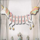 Unicorn Temalı 3D Happy Birthday Banner - 1