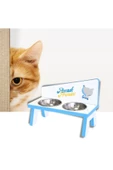 LİVA AHŞAP Kedi Ve Köpek Mama Ve Su Kabı - 2'li Çelik Kaseli-mavi - 4