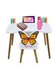 Çocuk Ders Çalışma Masa Sandalye Takımı 4-12 Yaş Kelebekli (LİVA AHŞAP ) - 2