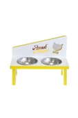 LİVA AHŞAP Kedi Ve Köpek Mama Ve Su Kabı - 2'li Çelik Kaseli- Sarı - 1