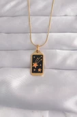 316L Çelik Gold Renk Siyah Mineli Yıldız Figür Tarot Kolye - TJ-BKO9028 - 1
