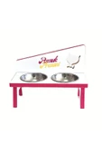 LİVA AHŞAP Kedi Ve Köpek Mama Ve Su Kabı - 2'li Çelik Kaseli-pembe - 1