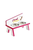 LİVA AHŞAP Kedi Ve Köpek Mama Ve Su Kabı - 2'li Çelik Kaseli-pembe - 2