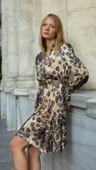 Leopar Desen Kemerli Elbise - 4