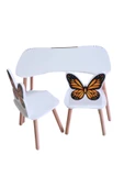 Çocuk Aktivite 1 Masa 2 Sandalye Takımı 4-12 Yaş KELEBEKLİ ( liva ahşap ) - 1