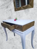 Dresuar Piramit MODEL90519 Kayın Lükens Ayak MDF Tabla Ve Ayna Gold Beyaz ElYapım thumbnail 3