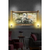 Kanvas Bisikletli Çocuk Rustik Lambalı Tablo thumbnail 2