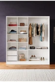 AEKA Ae-4001 Zambak Sürgülü Dolap Çok Raflı Çekmeceli Askılı Beyaz Kasalı (Sonomo Kapaklı)  Gardırop thumbnail 2