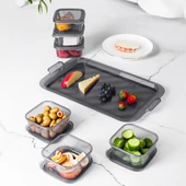 Porsima 2043 Tepsili Kahvaltılık Kapaklı Kahvaltılık 6 Bölmeli Sızdırmaz Kapaklı Bölmeli Füme thumbnail 2