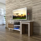 SmartHome Plus Serenat Zigonlu Tv Sehpası - Beyaz / Atlantik Çam - 1