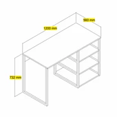 SmartHome Plus Vira Metal Ayaklı Raflı Çalışma Masası - Atlantik Çam  / Beyaz - 5
