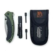 Columbia Company FST-3070-B Kamp Bıçağı Seti, Çakı, Fener ve Ateşleyici Magnezyum Çubuğu Üçü Bir Arada Yeşil - 2