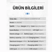 Kingsdun Sarjli Tornavida Seti 32 Parça Manyetik Uç 3.6V 1300mAH - 12