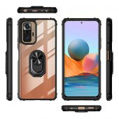 Ceponya Xiaomi Redmi Note 10 Pro Kılıf Şeffaf Manyetik Yüzüklü Zırh Silikon - 3