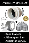 Premium Baca Klapesi Alüminyum Bant Aspiratör Borusu Seti Folyo Yanmaz Sızdırmaz Havalandırma Mutfak - 1