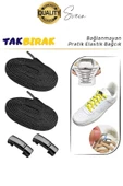 Yeni Mıknatıslı Metal Tak Bırak Elastik Siyah Akıllı Kilitli Bağcık Spor Ayakkabı Bağcığı 100 cm - 7