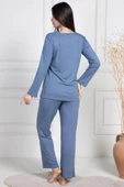 Mecit 6104 Bayan İndigo Büyük Beden Uzun Kollu Pijama Takımı - 3