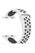 SHOPLİNE Apple Watch Silikon Delikli Kordon Iwatch Uyumlu Kayış Seri 42mm/44mm - Beyaz Siyah - 1