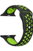 SHOPLİNE Apple Watch  Siyah Neon Yeşil Silikon Delikli Kordon Kayış 38 mm/40 mm - 1
