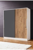 AEKA Ae-4001 Zambak Sürgülü Dolap Çok Raflı Çekmeceli Askılı Beyaz Kasalı (Gri-Çam Kapaklı)  Gardırop thumbnail 1