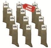 Askeri Çorap Haki Renk Dikişsiz Kışlık Çorap - Taban Havlulu - Orjinal İstihkak Çorap (12 Çift) - 1