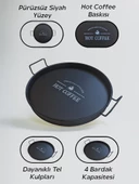 Lilya 27 cm Metal Tepsi, Tel Kulplu Yuvarlak Çay Tepsisi, Sunum Tepsisi, Tel Kulplu Kahve Tepsisi thumbnail 5