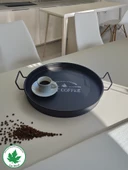 Lilya 27 cm Metal Tepsi, Tel Kulplu Yuvarlak Çay Tepsisi, Sunum Tepsisi, Tel Kulplu Kahve Tepsisi thumbnail 2