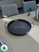 Lilya 27 cm Metal Tepsi, Tel Kulplu Yuvarlak Çay Tepsisi, Sunum Tepsisi, Tel Kulplu Kahve Tepsisi thumbnail 1