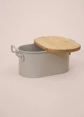 The Mia Stripe Ahşap Kapaklı Ekmek Saklama Kutusu Bej 40x22x18 cm - 4