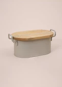 The Mia Stripe Ahşap Kapaklı Ekmek Saklama Kutusu Bej 40x22x18 cm - 3