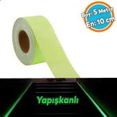 Gece Parlayan Fotolümen En 10 cm Reflektörlü 5 Metre İkaz Yeşil Fosforlu Reflektif Düz Şerit Bant - 1