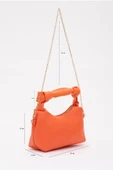 Shaka Turuncu Shk24 Soft Deri Düğüm Detaylı Zincir Askılı El Ve Omuz Çantası U:14 E:22 G:8 Cm - 2