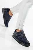 Hakiki Deri Erkek Günlük Ayakkabı Lacivert Süet ve Deri Bağlı Termo Taban thumbnail 2