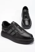 Hakiki Deri Erkek Günlük Ayakkabı Siyah Bağsız Elastik Bantlı Hafif Kalın Taban thumbnail 1