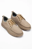 Hakiki Deri Nubuk Erkek Günlük Ayakkabı Bej Saraçlı Kısa Bağlı thumbnail 1