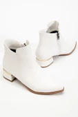 Kadın Kısa Topuklu Bot Beyaz Yüzlü Model Galvaniz Ökçeli thumbnail 1