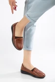 Büyük Numara Hakiki Deri Kadın Günlük Ortopedik Ayakkabı Taba Düz Model thumbnail 2