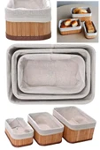 Madamev 3lü Pinterest Stil Bambu Kare Sepet Dekoratif Ev Düzenleyici Organizer Çok Amaçlı Bambu Hasır Sepet - 4
