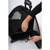 Brave Paws Tekerlekli Plastik Fileli Kedi ve Köpek Taşıma Çantası Çekçek Mekanizmalı Yıkanabilir (SİYAH) - 3