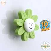 Plastik Papatya Kulp 10 Adet Yeşil Mobilya Çoçuk Odası Kız Erkek Dolap Kapak Kulpu Çekmece Kulbu thumbnail 1
