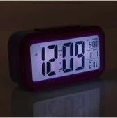Dijital Termometreli Masa Saati, Lcd Ekran Çalar Saat - Siyah - 2
