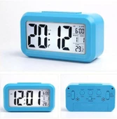 Dijital Termometreli Masa Saati, Lcd Ekran Çalar Saat - Mavi - 2