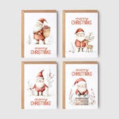 8’li Yılbaşı Noel Baba Kartpostal Seti, Mutlu Yıllar Kartı, Yeni Yıl Kartları - 1