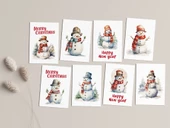 8’li Kardan Adam Kartpostal Seti, Mutlu Yıllar Kartı, Yeni Yıl Kartı, Yılbaşı Kartı - 3