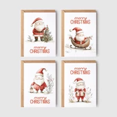 8’li Yılbaşı Noel Baba Kartpostal Seti, Mutlu Yıllar Kartı, Yeni Yıl Kartları - 2