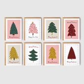 8’li Yılbaşı Ağaçlı Kartpostal Seti, Mutlu Yıllar Kartı, Yeni Yıl Kartları - 3