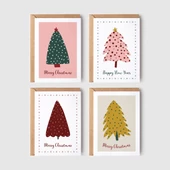 8’li Yılbaşı Ağaçlı Kartpostal Seti, Mutlu Yıllar Kartı, Yeni Yıl Kartları - 1