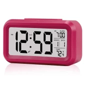 Dijital Termometreli Masa Saati, Lcd Ekran Çalar Saat - Pembe - 1